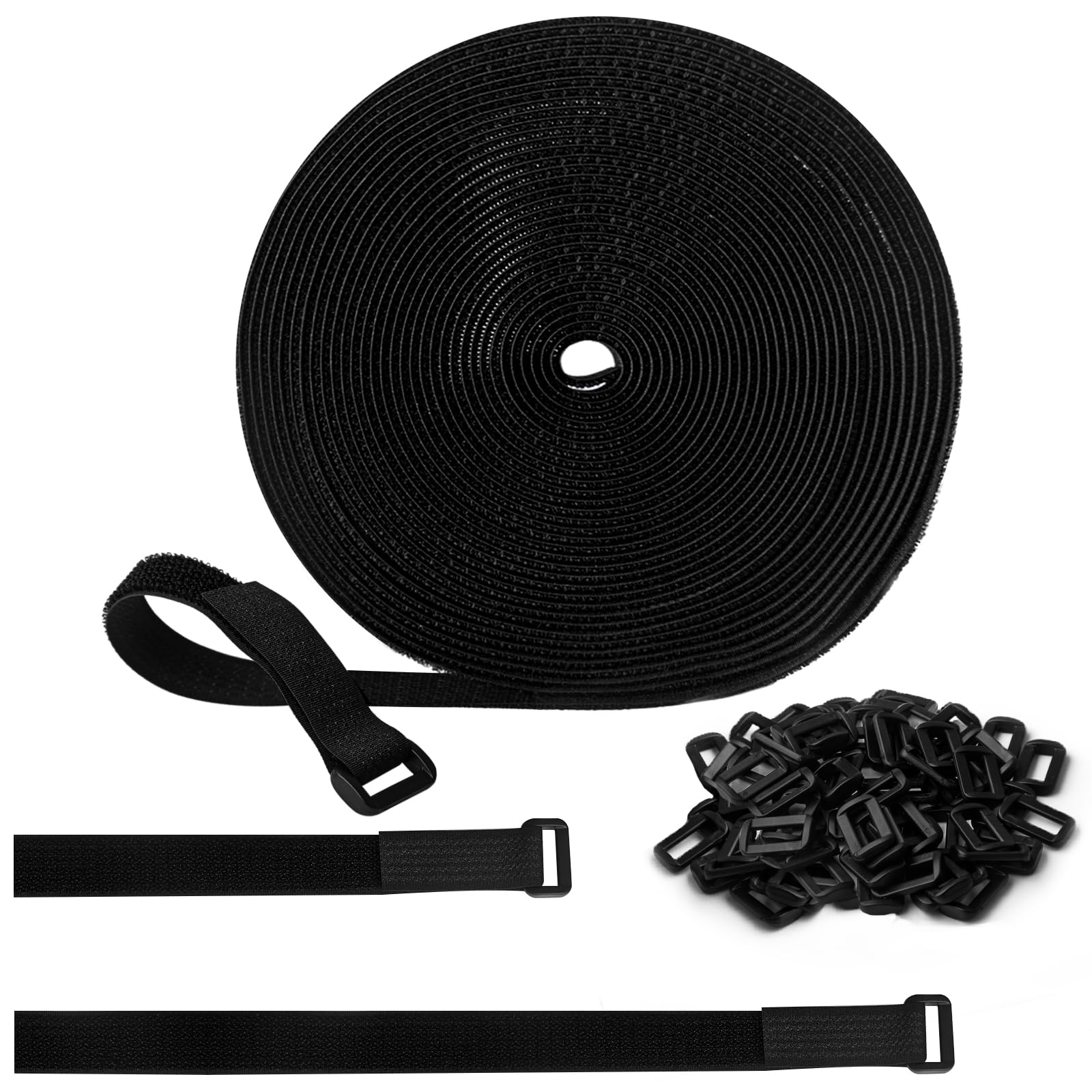 

YOKELLMUX Cable Ties, Hook-and-Loop Fasteners, 10m Long x 3cm Wide, 25 Buckles Included, Cut-to-Size, Strong, Heat-Resistant, Reusable, for DIY, Wire
