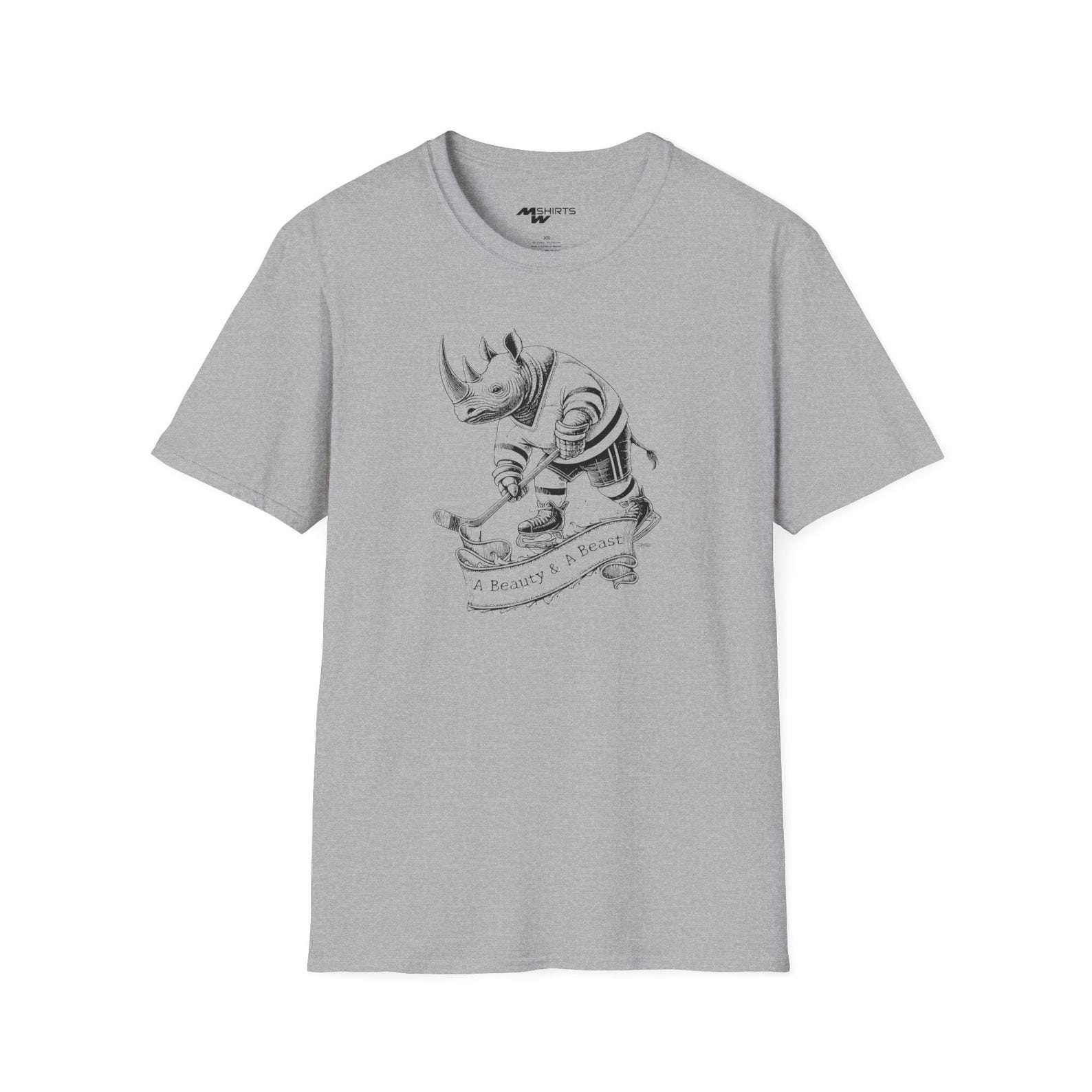 A Beauty & A Beast/ Ice Hockey Rhino T-Shirt/ Unisex Softstyle T-Shirt 2XL