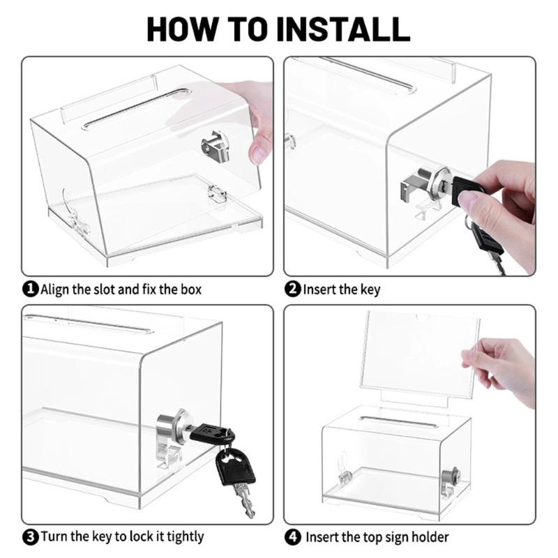 Plastic Container With Lock And Sign Holder Suggestion Box Acrylic Solid Ballot Box Durable Tip Jar Voting