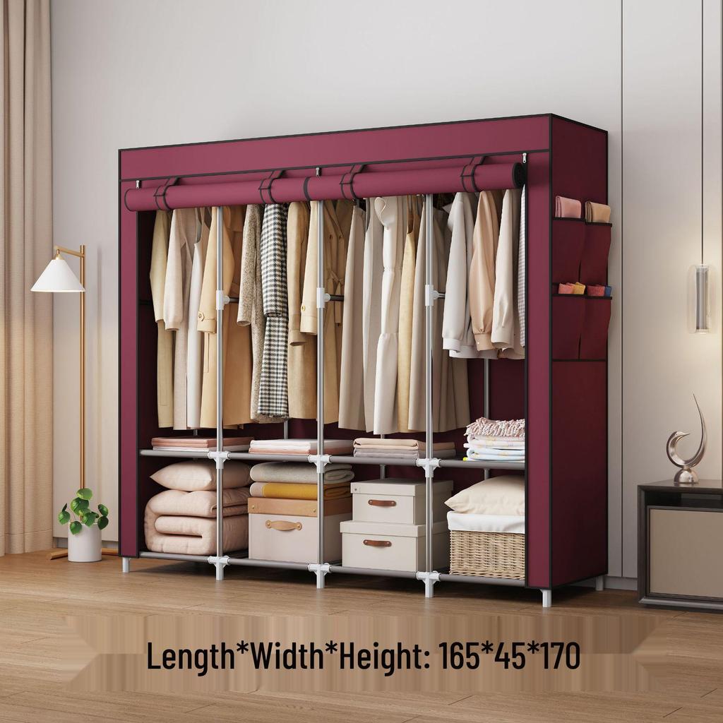 Multi-layer Non-woven Fabric Wardrobe with Dustproof Cover and Iron Pipe Frame