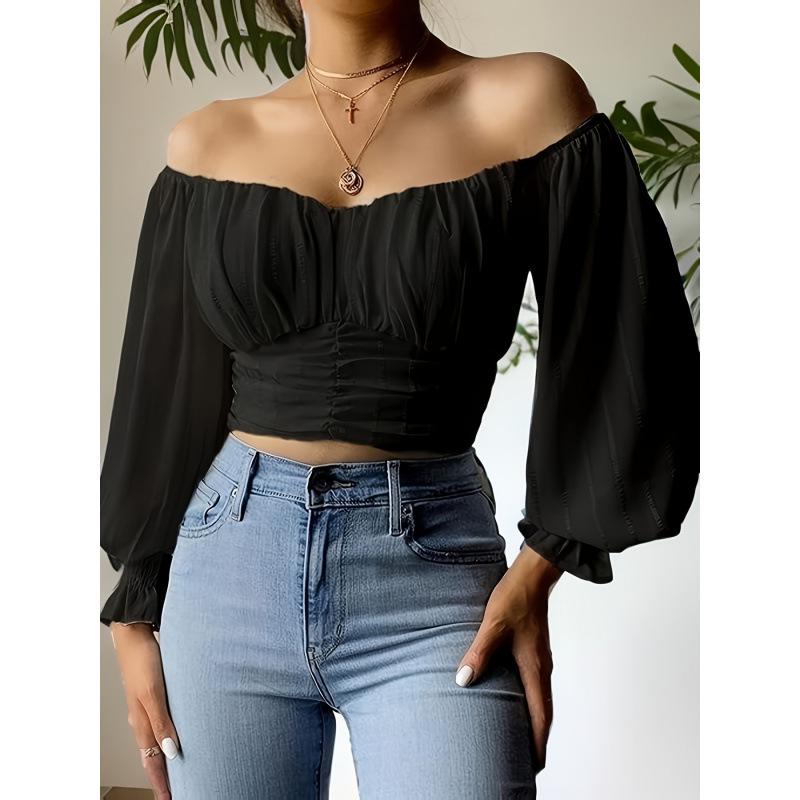 Women's Elegant Off-Shoulder Puff Sleeve Summer Blouse