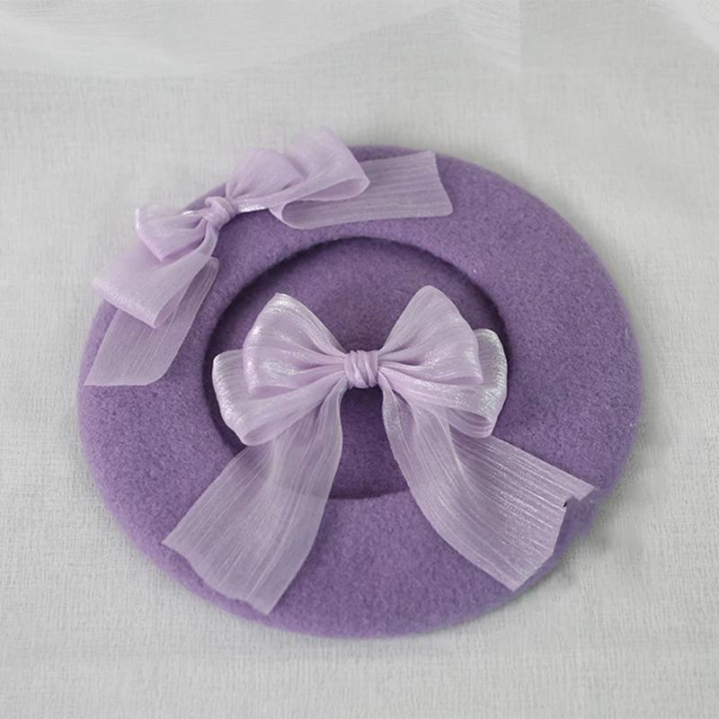 Handmake Lolita Berets Wool Blend Hat Women Girls Lovely Bow Sailor Maid Style Autumn Winter Berets Hat Accessories