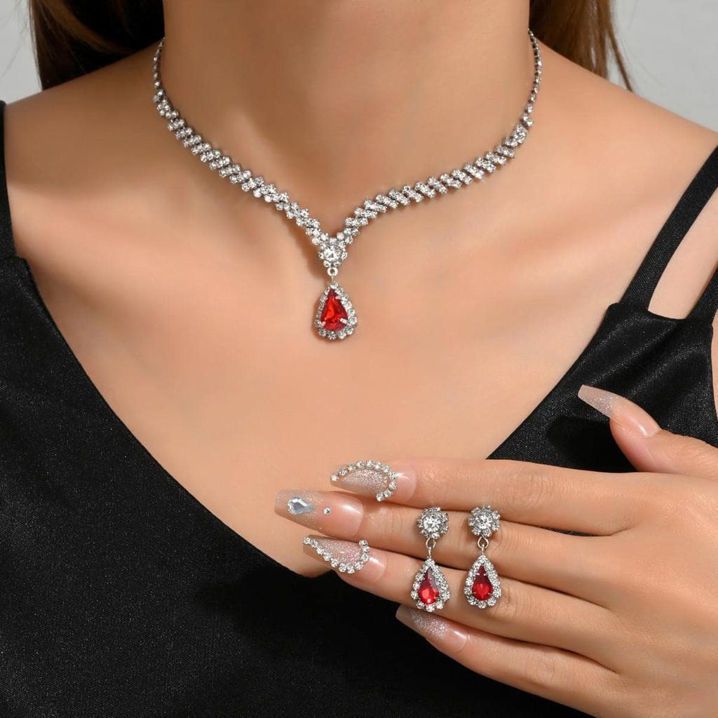 Water Drop Bridal Jewelry Set With Zircon Earrings And Necklace For Wedding And Formal Wear