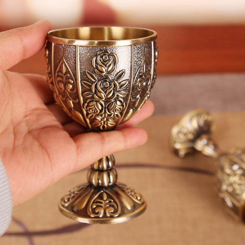Vintage Shot Drinking Cup, Alloy European Embossed Relief Goblet, Portable Mini Shot Vodka Glass, Creative Home Decoration, 1pcs