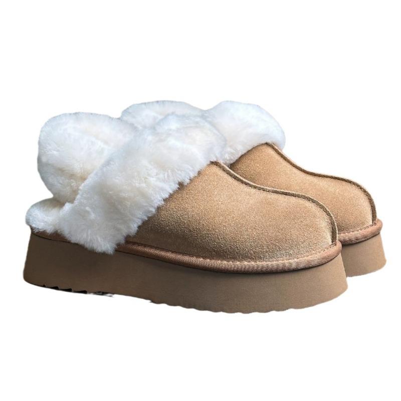 Dicksohlige flauschige Hausschuhe für Damen zum Tragen neue Herbst- und Winter-Zweitragemöglichkeiten Schneestiefel, gefüttert und verdickt warme Brot-Baumwollschuhe