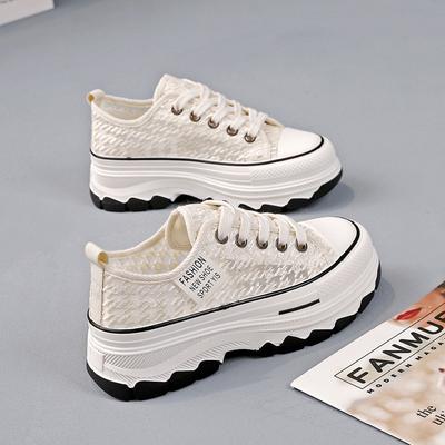2025 printemps nouvelles chaussures en toile à semelles épaisses rehaussantes pointure cassée chaussures blanches célébrités Internet fines décontractées respirantes chaussures de skate