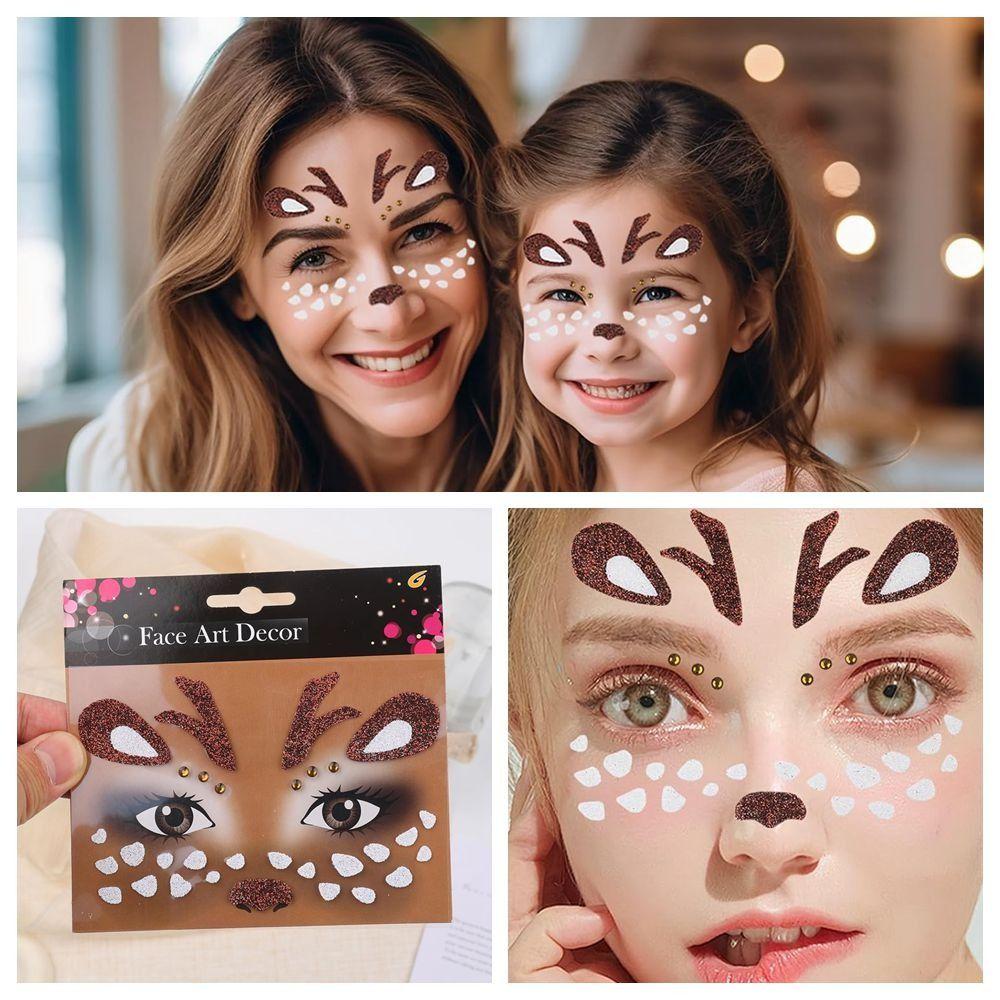 For Christmas Make Up Halloween Party Animal Face Sticker Glitter Sparkling Face Art Stickers