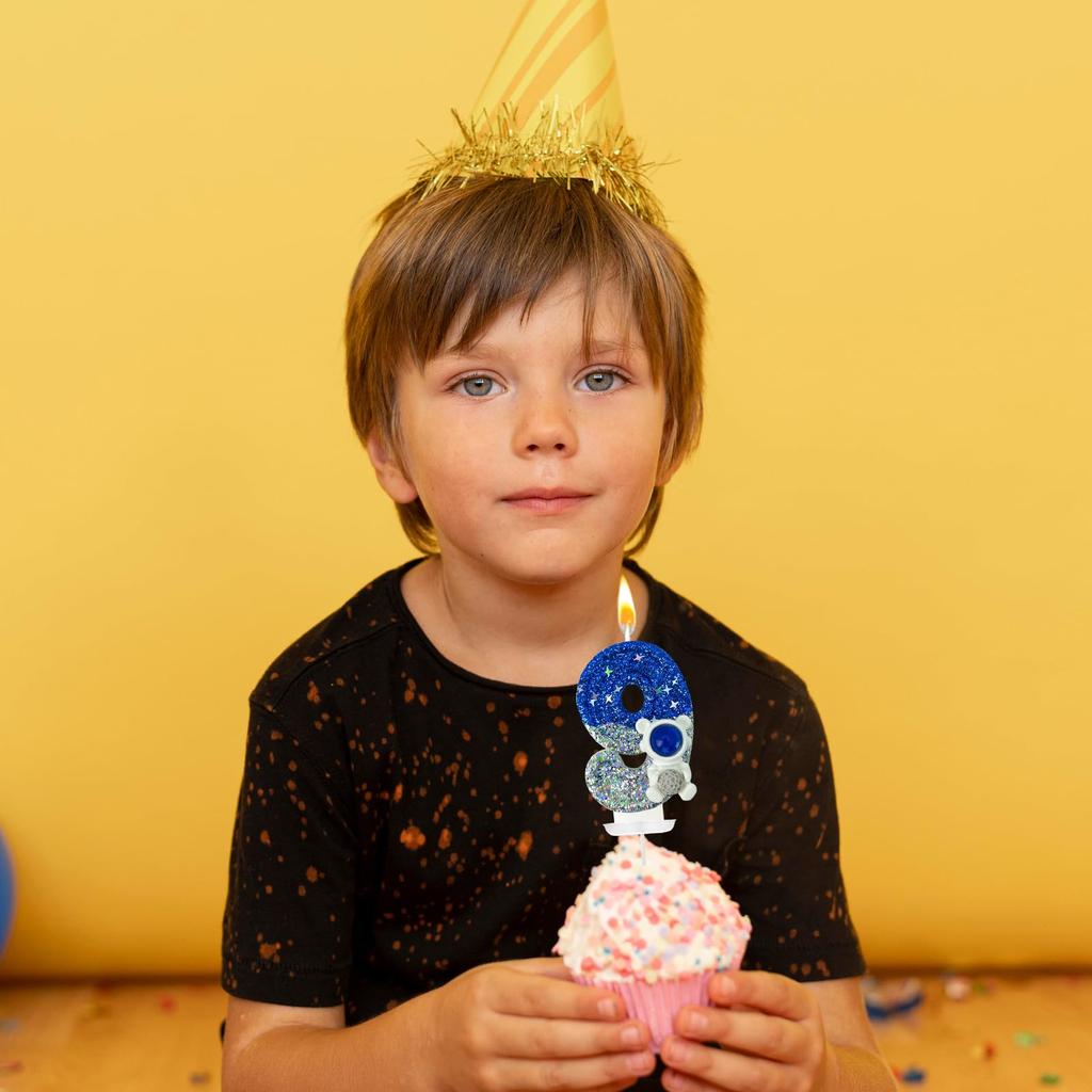 Spaceship Astronaut 0-9 Universe Sparkler Candle for Birthday Cake Boy, Topper for Party Decorations Anniversary Celebrations