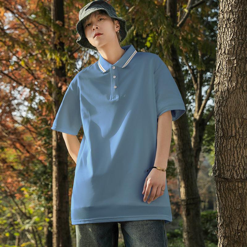 Summer Polo Shirt Men's Solid Color Collar Top Casual Loose Short Sleeve T-shirt Simple