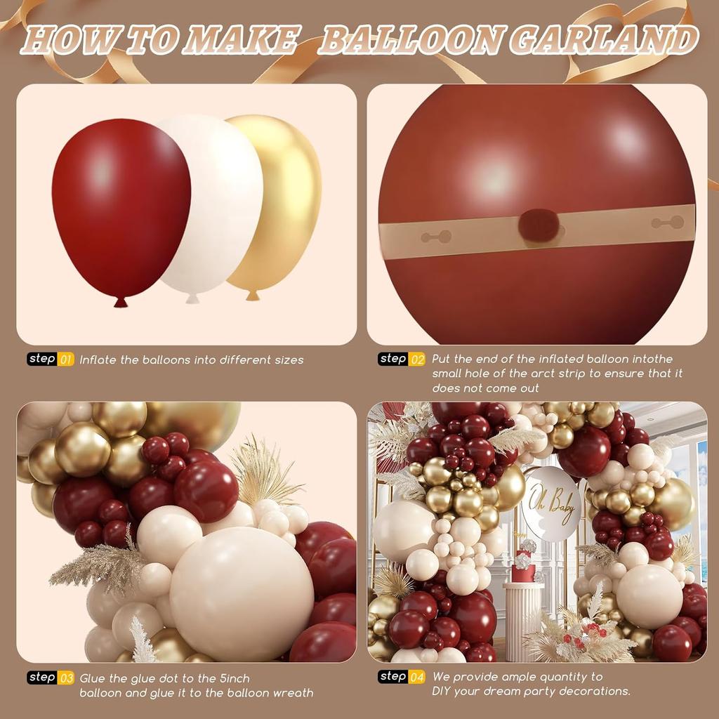 128pcs Burgundy Sand White Gold Balloons Arch Garland Kit,for Birthday Baby Showers Wedding Graduation Valentine's Day Decor 5