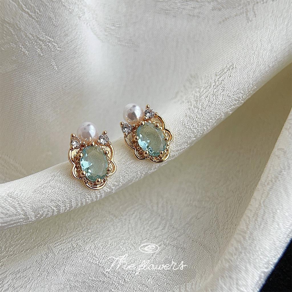 Aquamarine plated micro-inlaid zircon literary commuter creative design earrings new stud earrings jewelry
