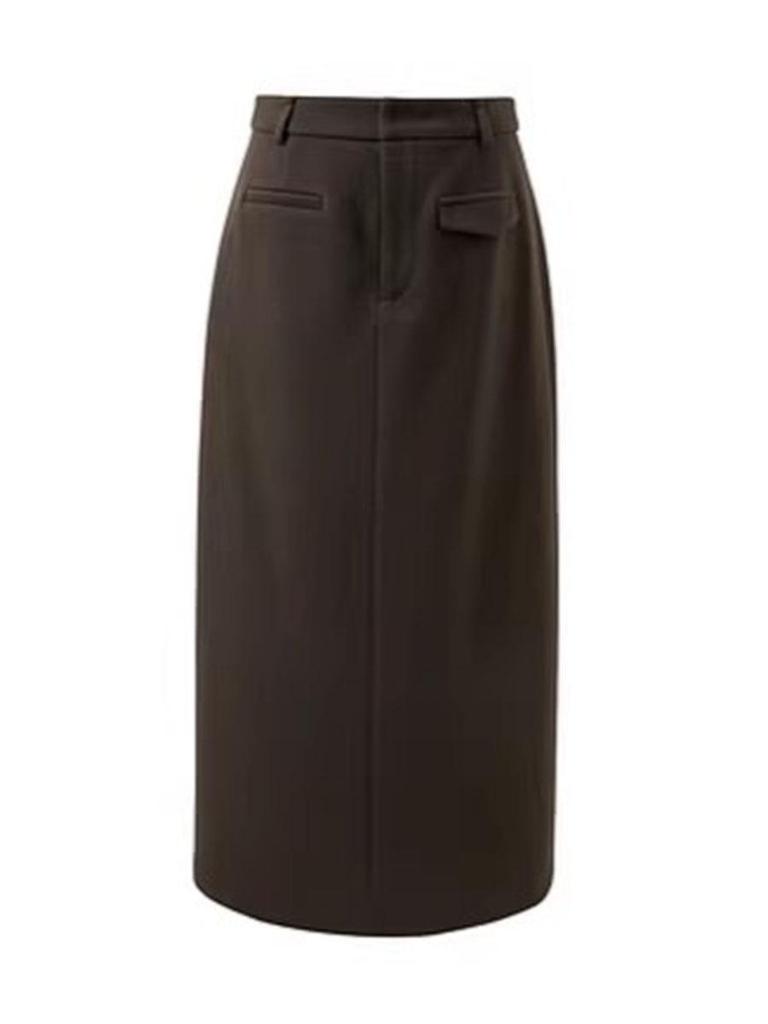 Fulan 2025 Winter Knit Slit Midi Skirt D404QZ101Q00D