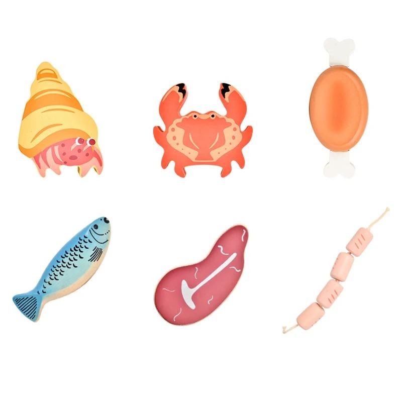 Children Wooden Kitchen Dessert Making Toys Pretend Play Montessori Fruits Vegetables Seafood Simulation Food Set Toys for Girls