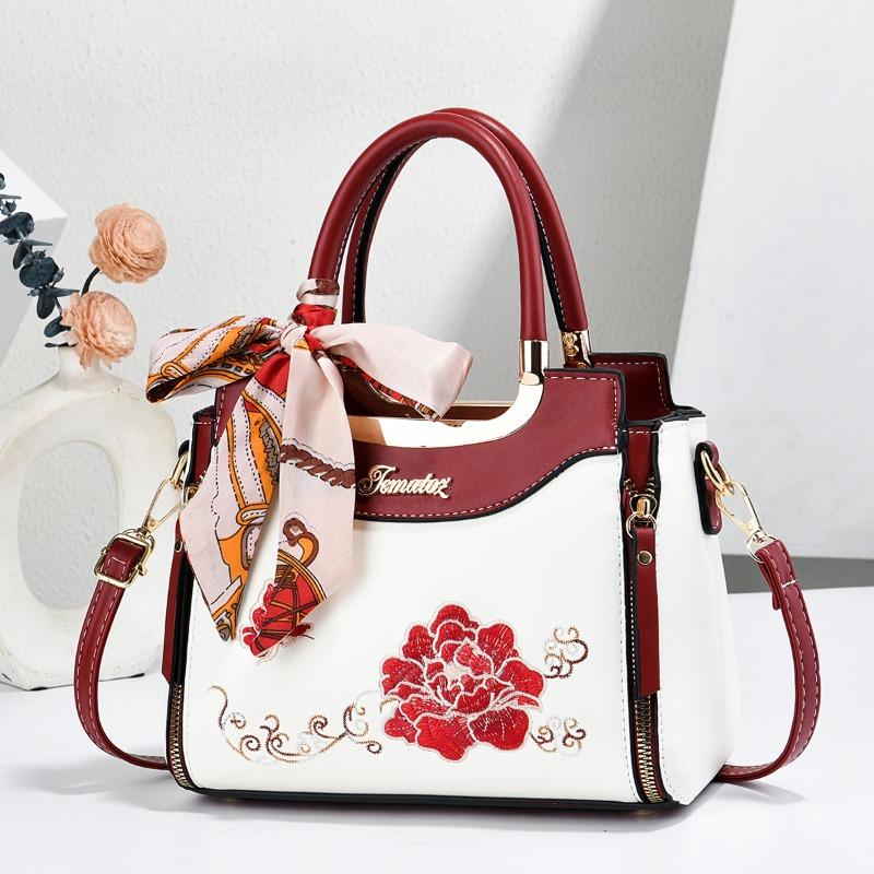 National Style Embroidered Womens Handbag Large Capacity Single Shoulder Bag Fashion PU Leather Crossbody Bag Casual Tote Bag