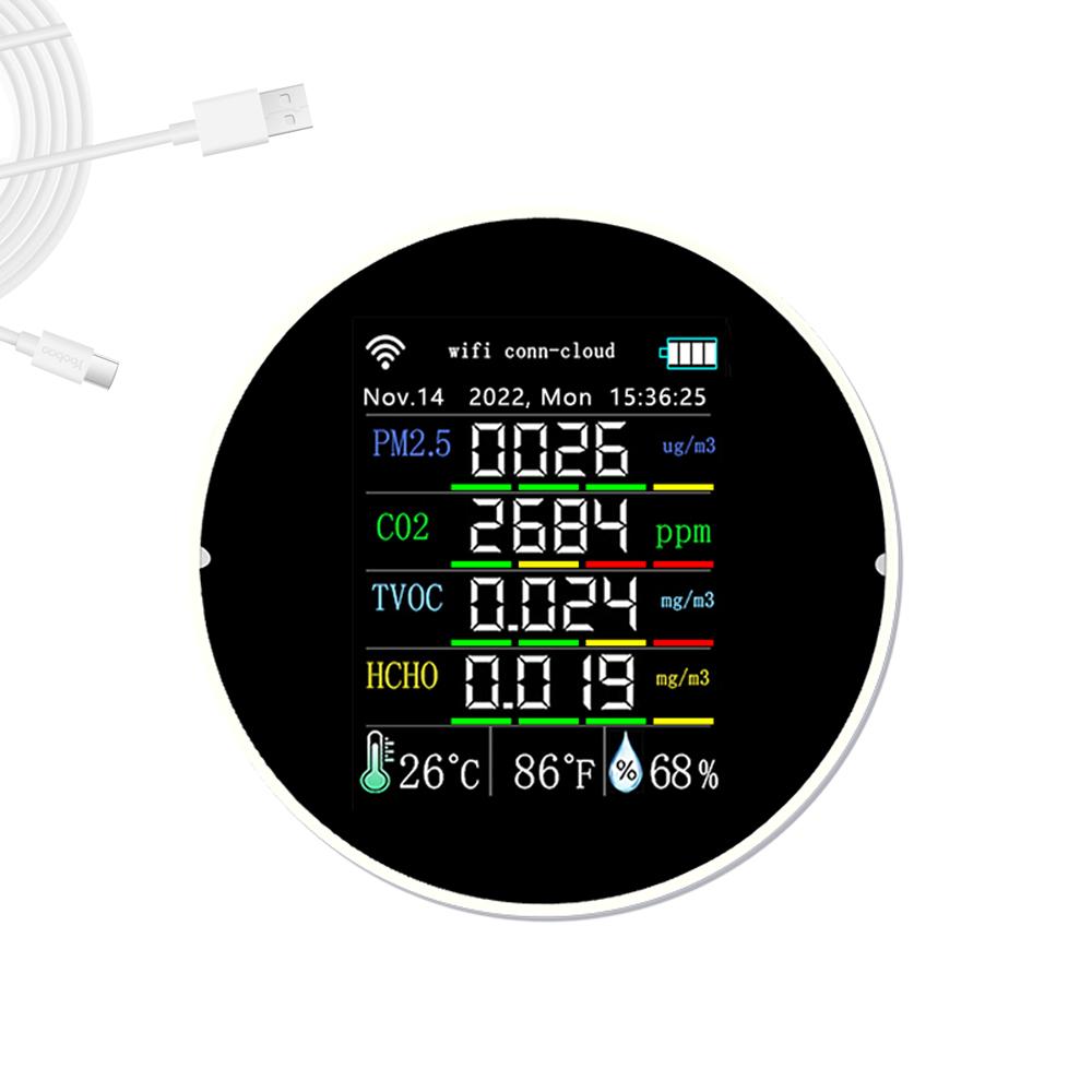 Tuya Wifi Portable Air Quality Meter 7in1 PM2.5 CO2 TVOC HCHO AQI Temperature Humidity Tester Color