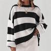 Retro Color Block Striped Sweater - Autumn/Winter Loose Round Neck Knit Pullover