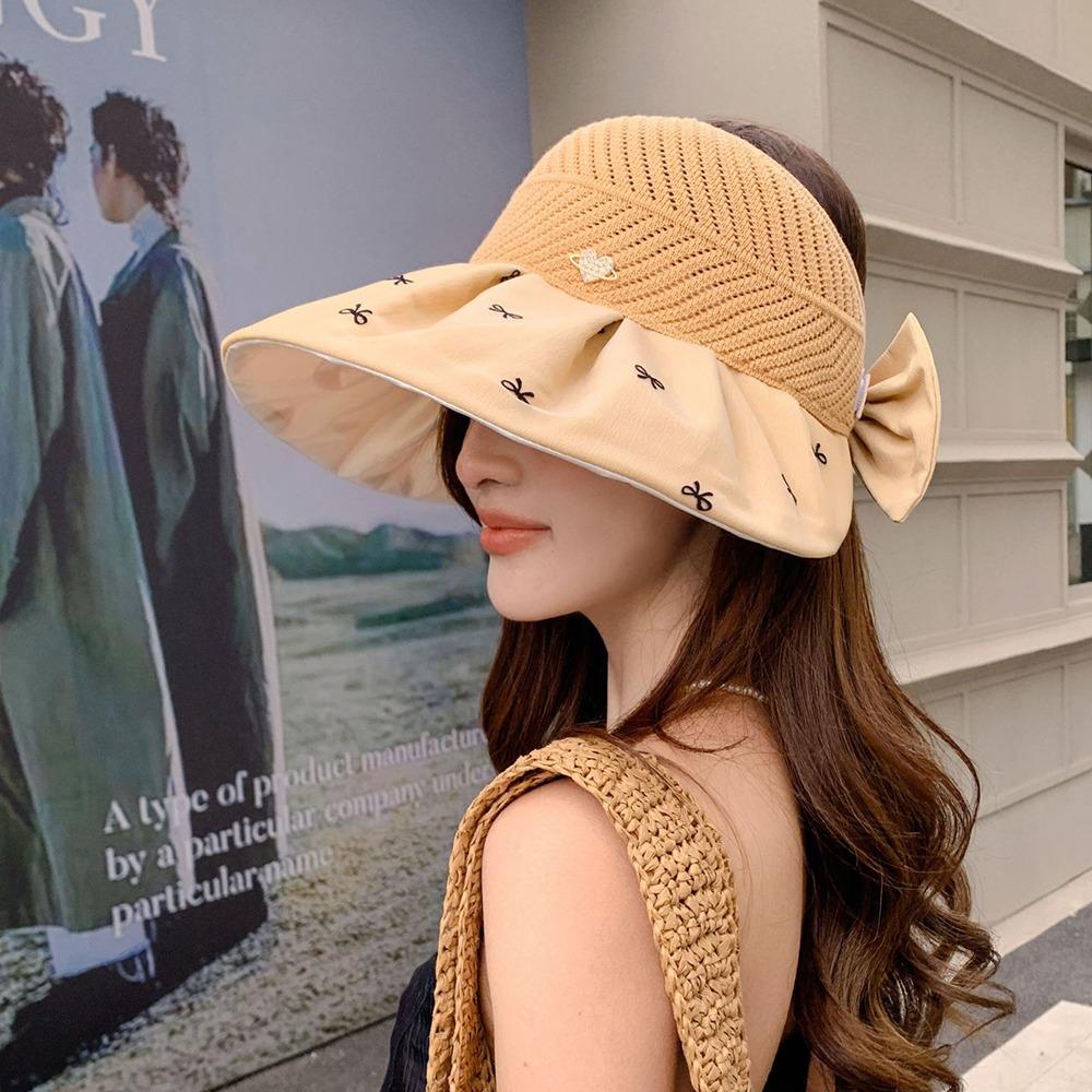Bowknot Empty Top Sun Hat Sweet Foldable Visor Cap Cute Female Shell Hat  Outdoor
