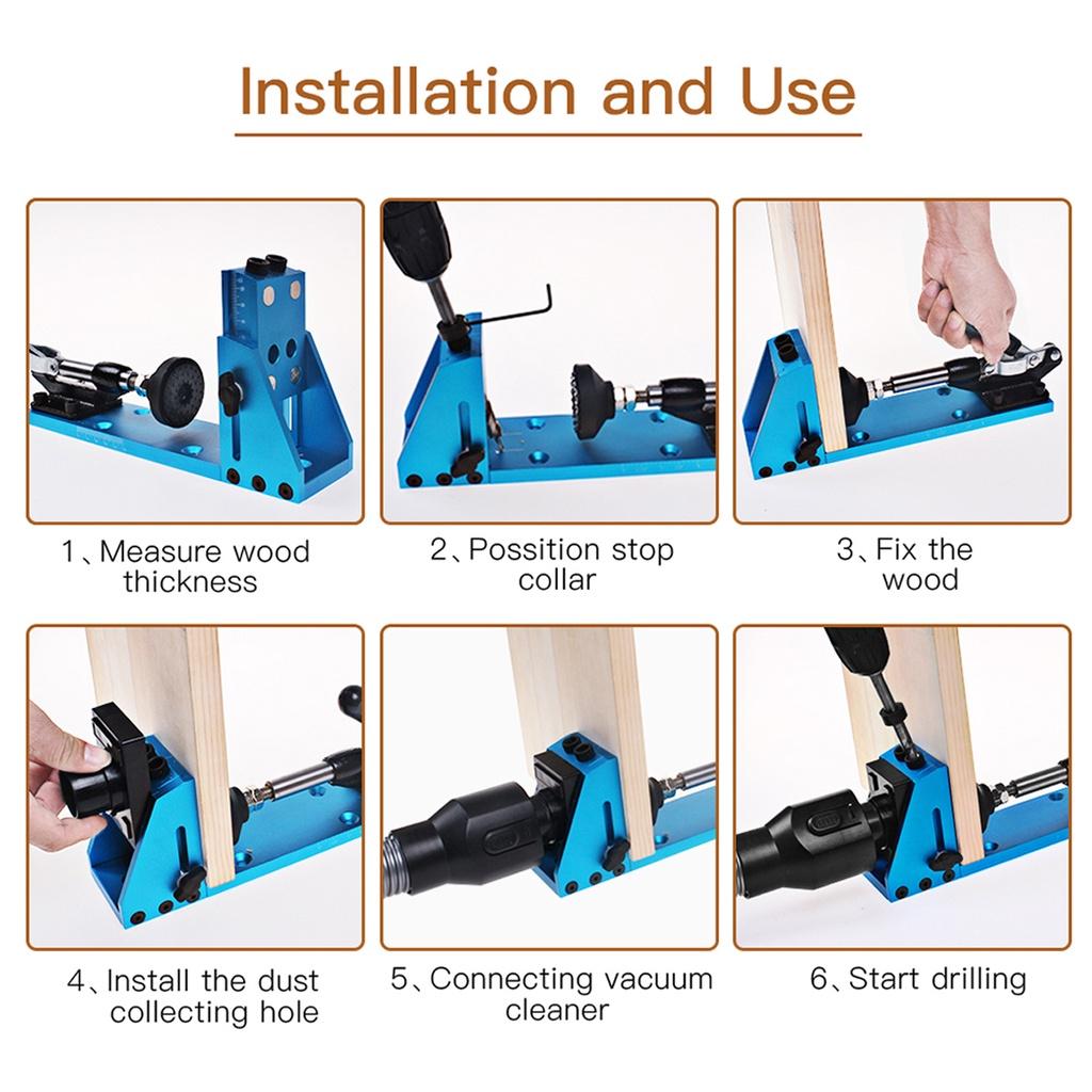 Blue Pocket Hole Jig Kit Woodworking Oblique Hole Locator Drill Bits 15 Degree Angle Drill Guide Set Hole Puncher DIY Carpentry Tools