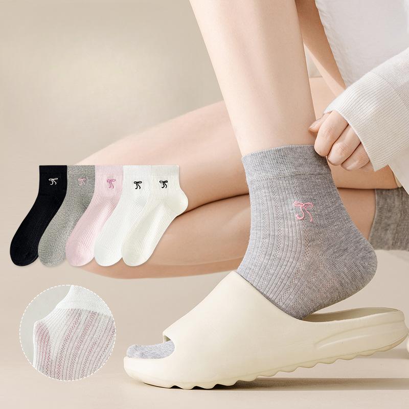 Women's Summer Thin Mesh Breathable Bow Ballet Style Boneless Cotton Socks
