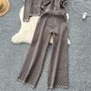 Autumn Winter Vintage Brand Designer Print Knitted Sweater Pant 3 Piece Set Women Tracksuit Single Breasted Coat Vest Ankle Length Trousers Outfits