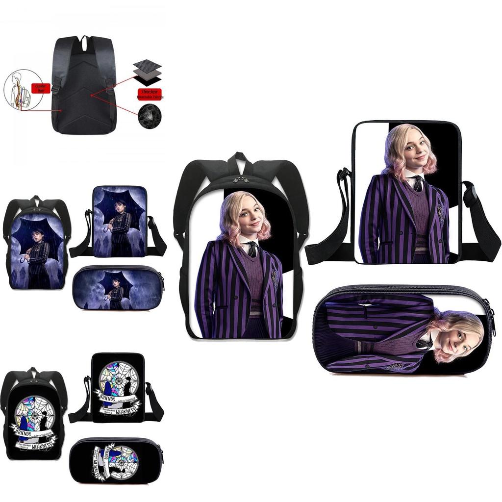 Set de 3 piezas Miércoles La Familia Addams Mochila+bolso de hombro+estuche para lápices Regalo para niños
