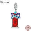BAMOER 925 Sterling Silver Chinese New Year Series Red Enamel Lion Dancing Hanging Bead for Women Bracelet and Necklace
