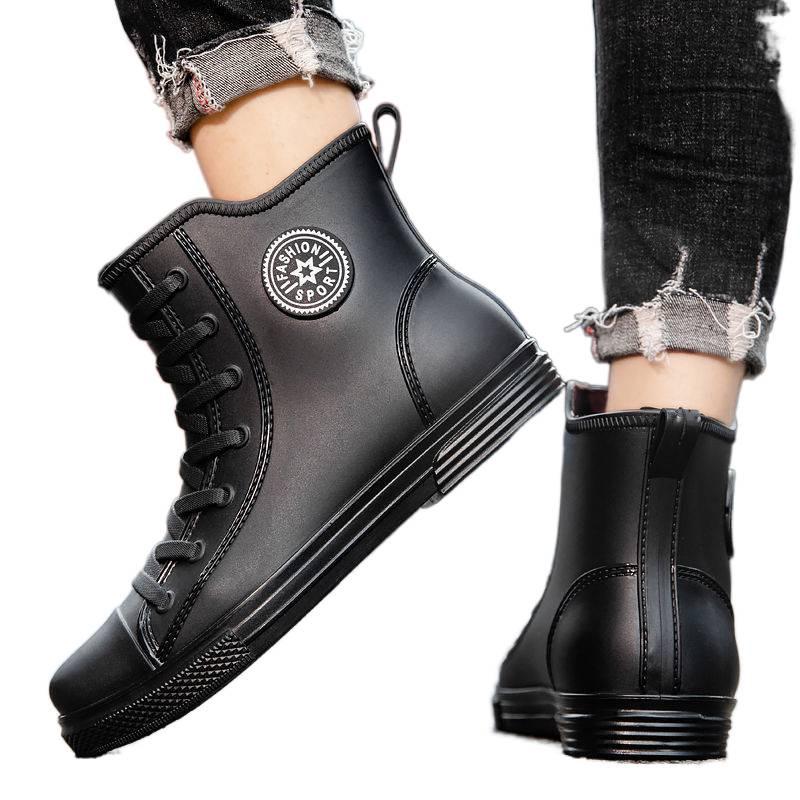 Men's Wear-Resistant Short Non-Slip Rubber Rain Boots for Work, Car Washing, and Fishing - Waterproof and Fashionable Mid-Tube Design