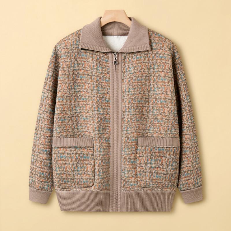 

Осень и зима новый трикотажный свитер для женщин среднего и пожилого возраста, флисовый утолщенный кардиган, тепловой топ, пальто для бабушки 5XL абрикосовый