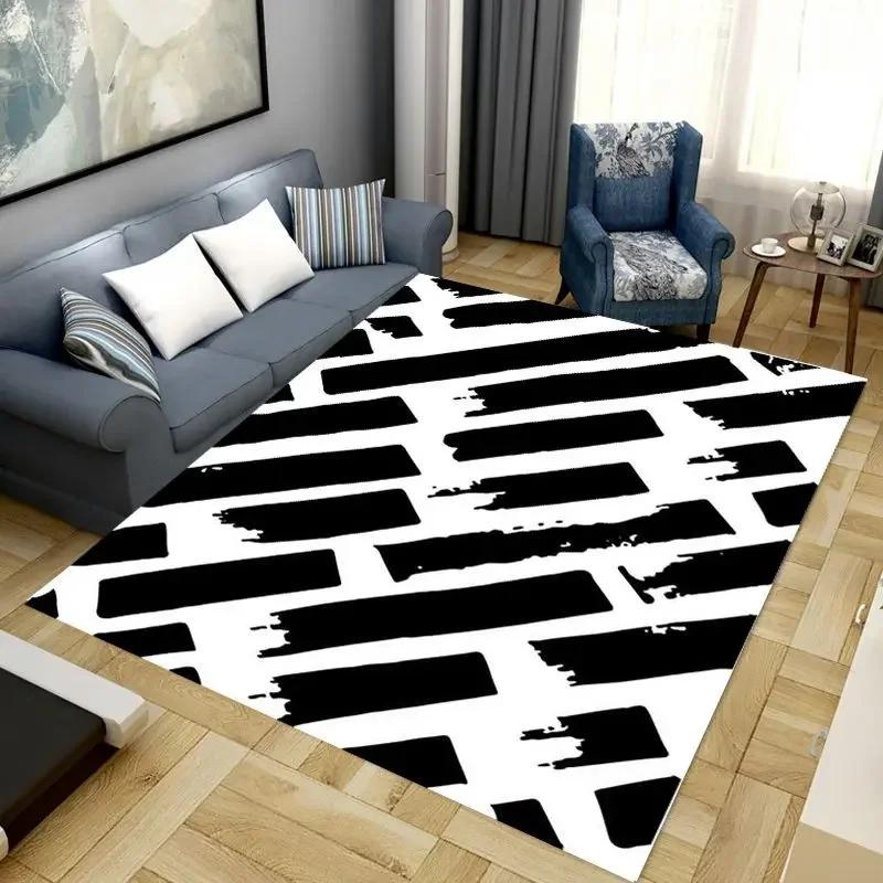 Korean-Inspired Plush Area Rug – Black & White Simple Thick Non-Slip Carpet for Living Room, Bedroom, Modern Home Decor