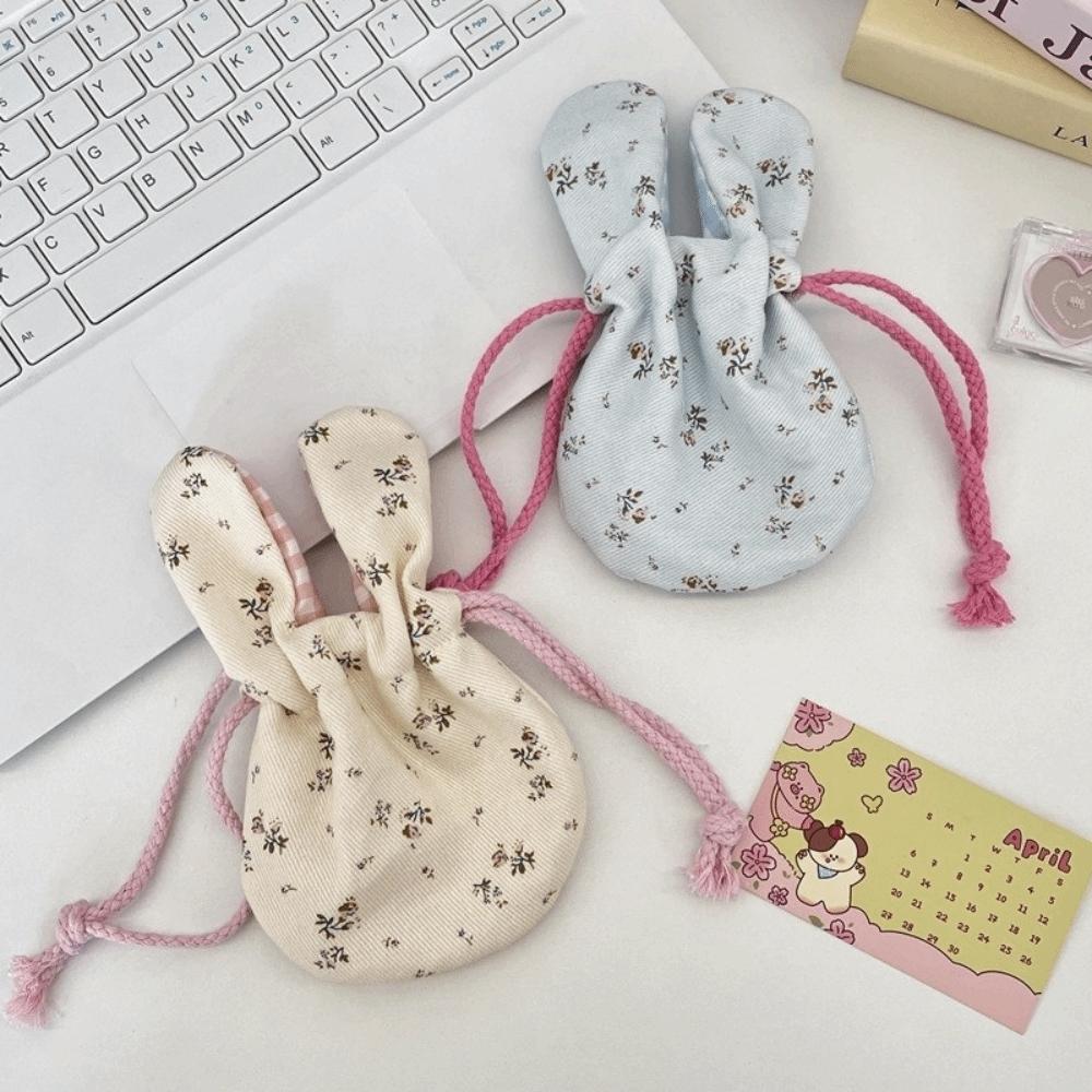 Cute Mini Bunny Ears Storage Bag Portable Multi functional Makeup Storage Bag Drawstring Earphone Coin Purse Travel
