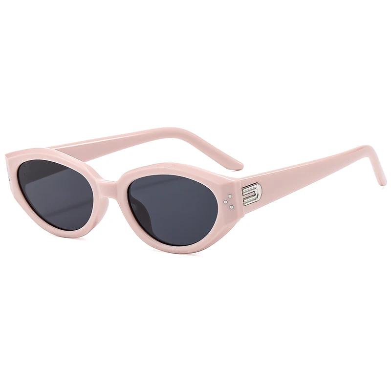 Trend Clear Gray Cat Eye Oval Sunglasses  Women Brand Design Rivets Sun Glasses Cateye Frame Men Shades Eyewear Female Uv400