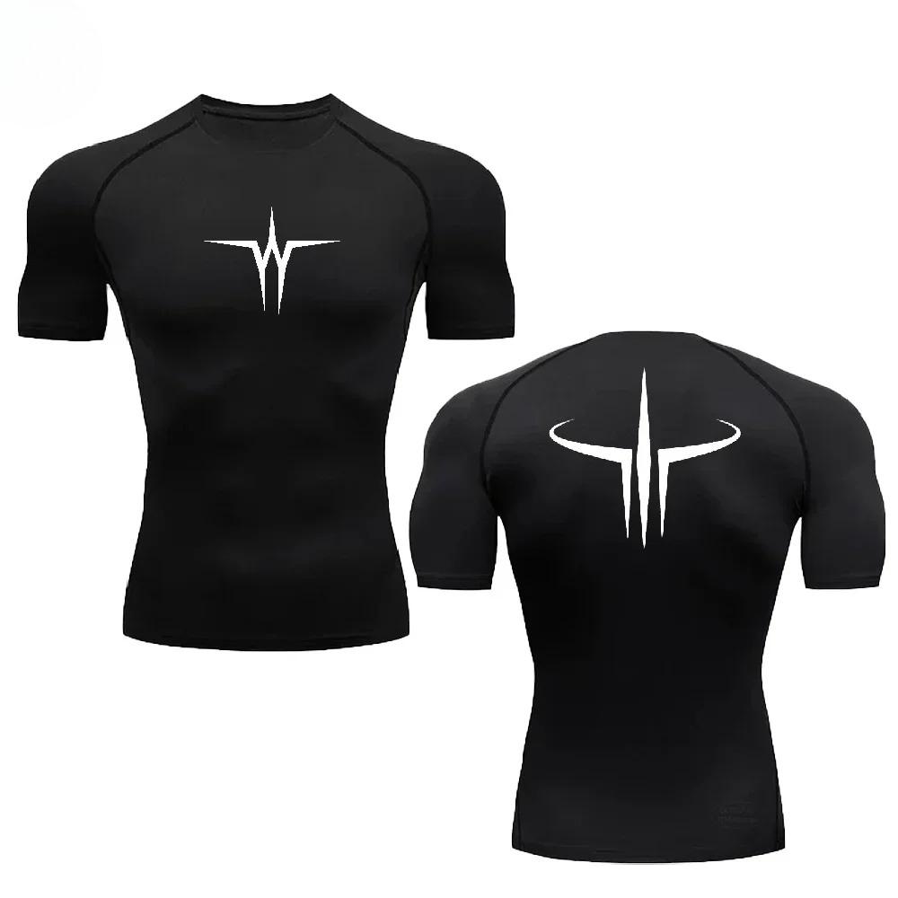 Gym Fitness Breathable T-shirt Casual Daily Sweat Absorbent Fitness Sports Workout Men Short-sleeved Tops High Elasticity Tight Fit