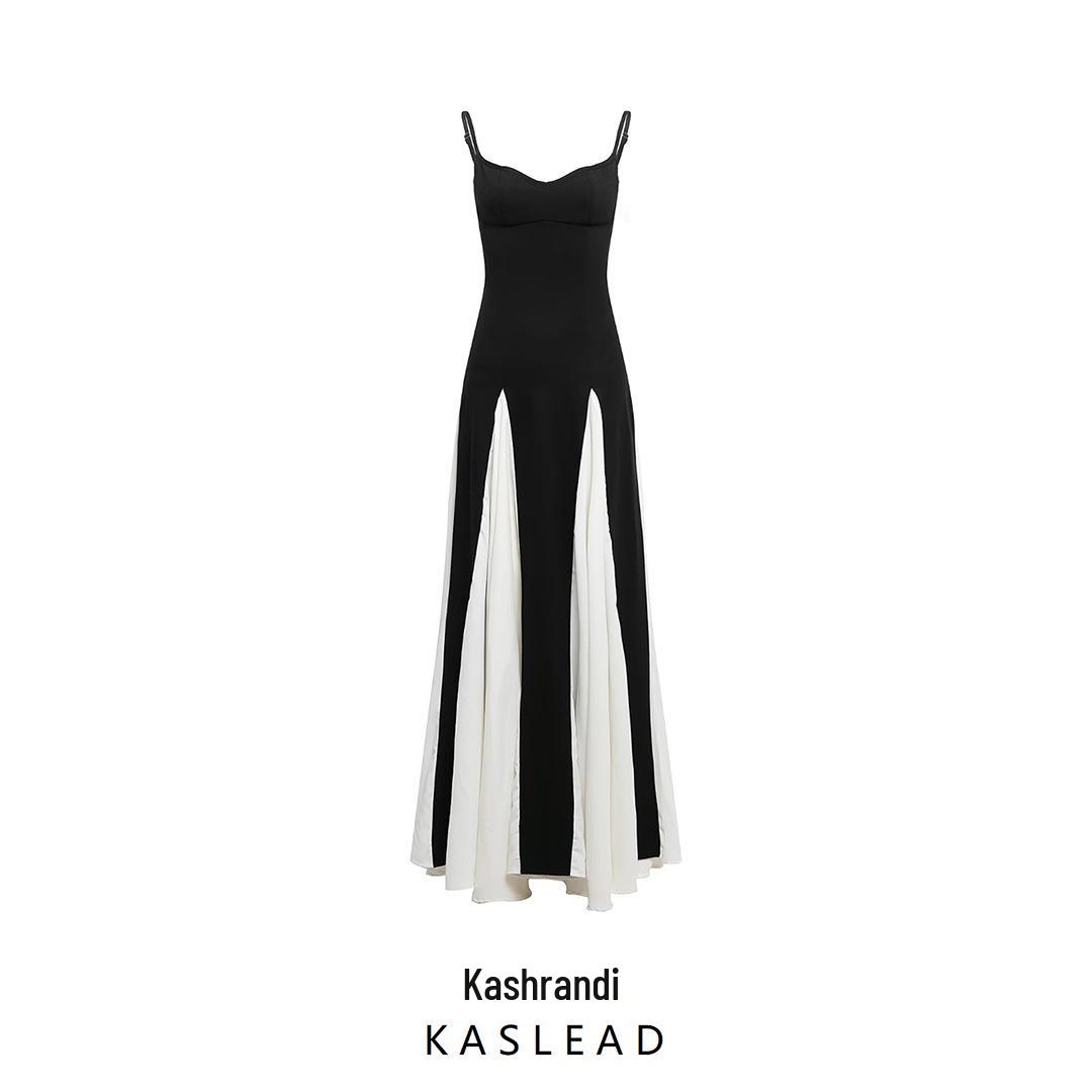 

2025 Spring Women s European & American Style Color Block Slim Sling Dress Small