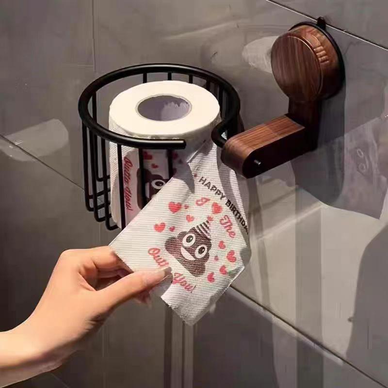Retro Suction Cup Walnut Toilet And Bathroom Storage Rack No Punching Toilet Tissue Basket Bathroom Waterproof Storage Rack