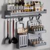 2-Tier Wall-Mounted Carbon Steel Kitchen Storage Rack with Spice & Knife Holder