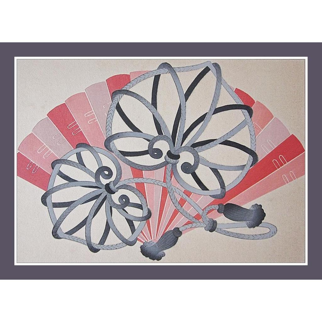 [USED] Antique woodblock print, knot pattern, Aoi