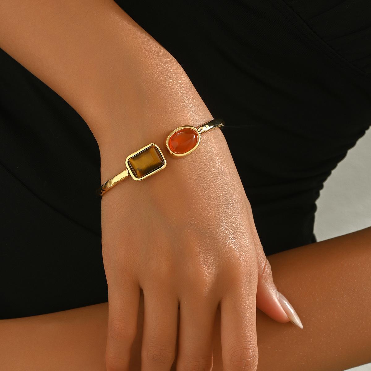 

Женский браслет в средневековом стиле, геометрическая оправа, драгоценный камень, открывающийся, регулируемый дизайн, браслет высокого класса для женщин