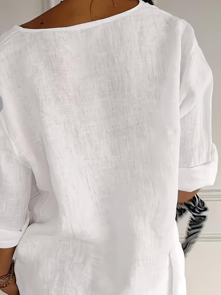 Fashionable Women's Casual Button-Up Shirt, Loose Fit, Perfect for Casual Wear or Vacation | Decorative Button Design Cotton and Linen Shirt