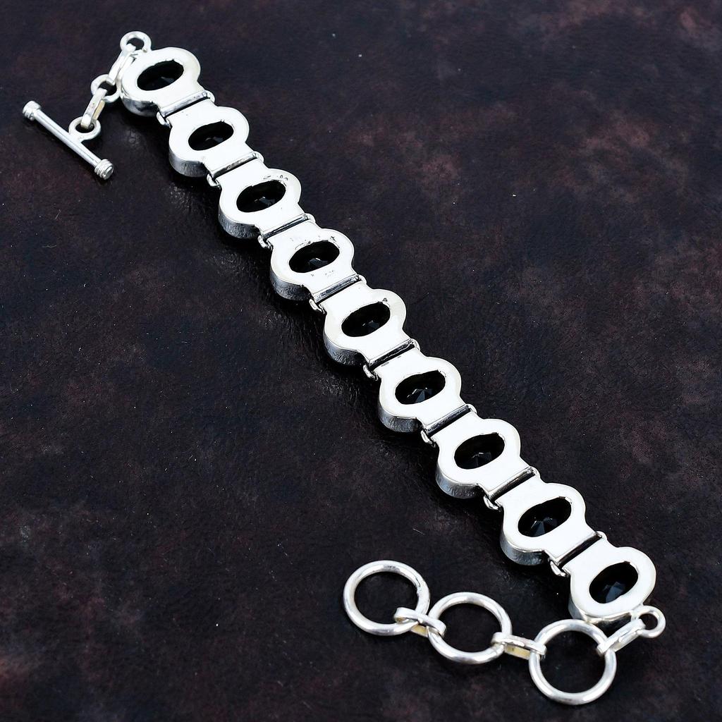 Brățară fațetată din onix negru argint sterling 925 brățară cu lanț reglabil bijuterii antice brățară cu pietre prețioase bijuterii lucrate manual cadouri pentru femei