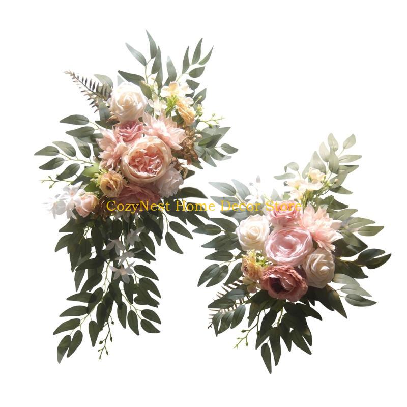 92MF 2Pcs Artificial Flower Swag for Wedding Ceremony Sign Wedding Reception Backdrops Table Decoration Flower Arrangements