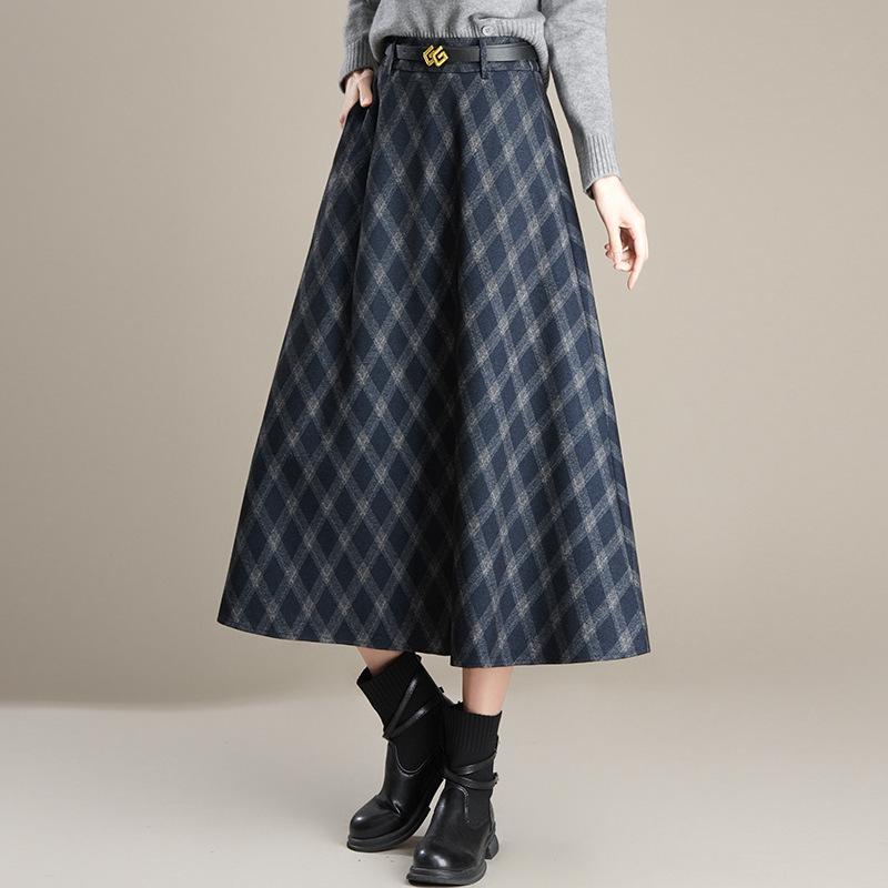 Women s High-Waist Woolen Plaid A-Line Skirt - Autumn/Winter 2025 Collection XL
