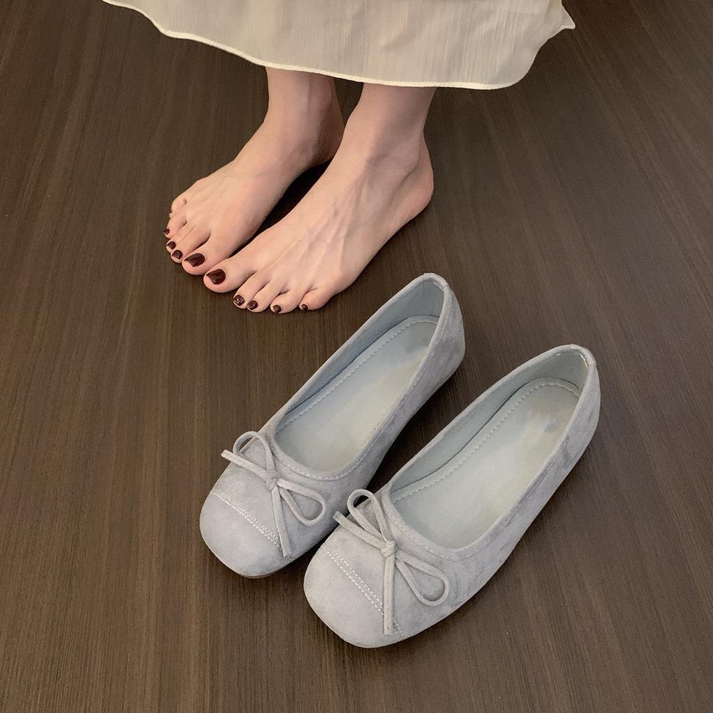 Evening Wind Suede Inner Height Increase Ballet Shoes Femininity Red with Skirt Shallow Mouth Single