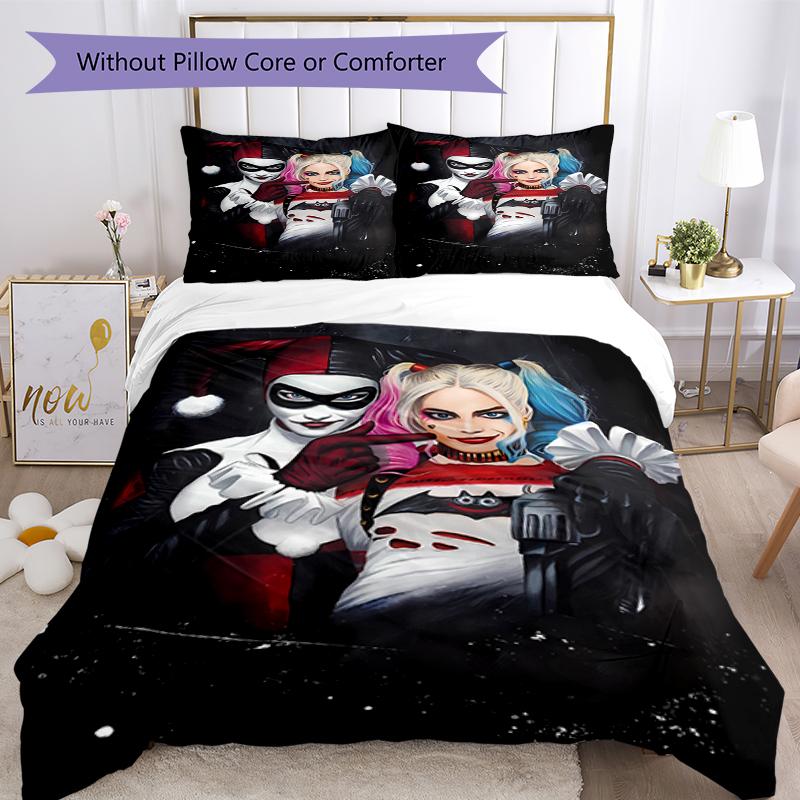 3pcs Harley Quinn Bedding Set Duvet Cover Closure Includes 1 Duvet Cover & 2 Pillowcases, Soft and Comfortable for All Seasons.