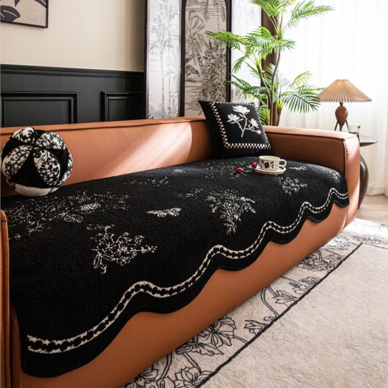 

Нескользящий чехол для дивана, универсальный защитный чехол для дивана с неровностями, европейский стиль, ретро, черный, белый, цветы, чехол для дивана 90x90
