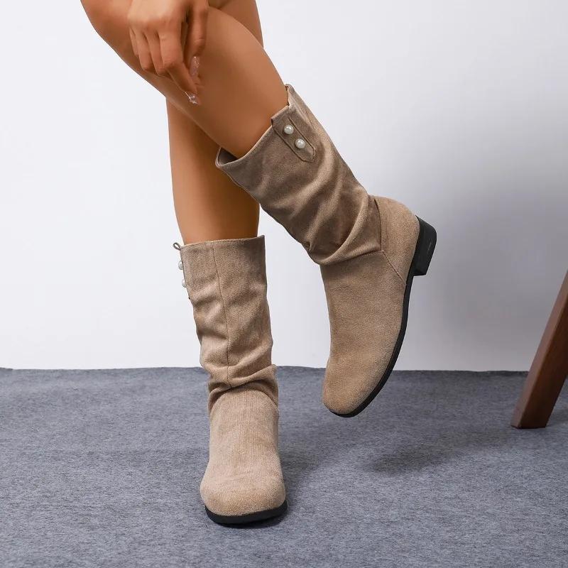 Fashion Ladies Shoes 2025 Brand Slip-on Women's Boots Fashion String Bead Modern Boots Women Winter Plus Size Best Seller Mid-Calf Boots