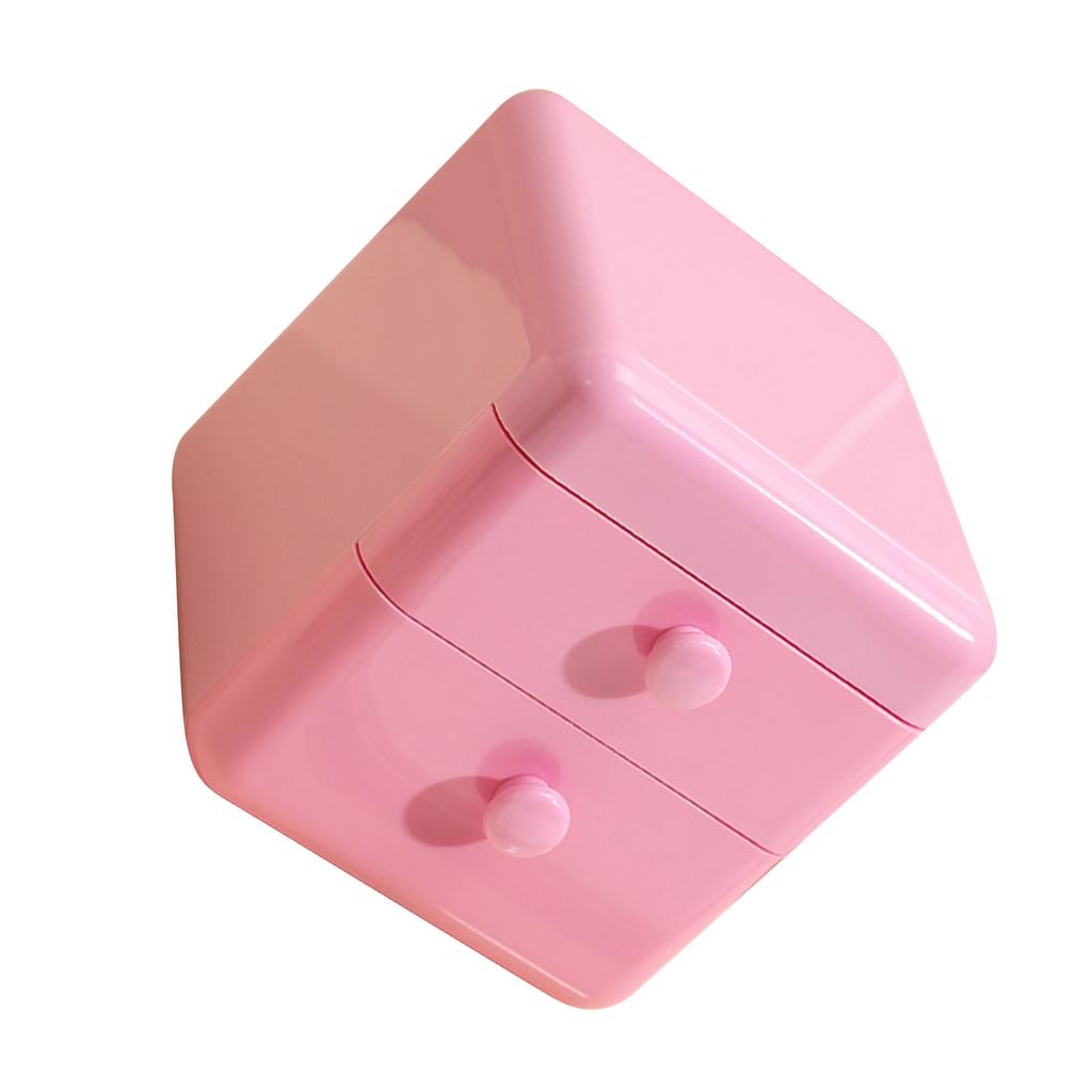 Desk Storage Box with 2 Drawers and   Lid Plastic Cute     Desktop Jewelry Stationary   for Home Dorm