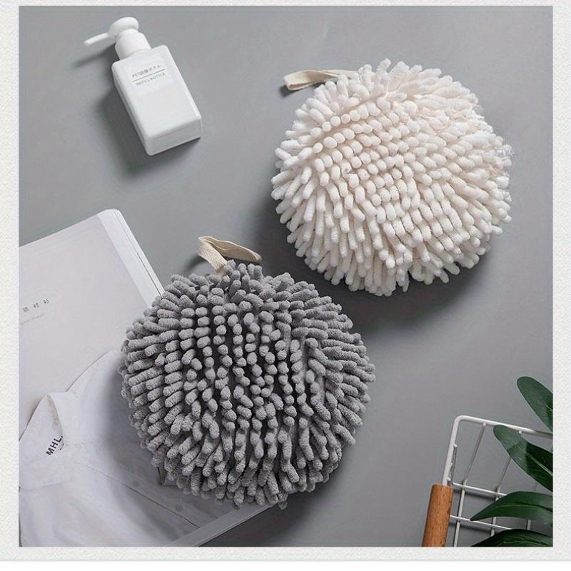1pc Hanging Chenille Hand Wipes Kitchen Bathroom Hand Towel Ball with Hanging Loops Quick Dry Soft Absorbent Microfiber Towels
