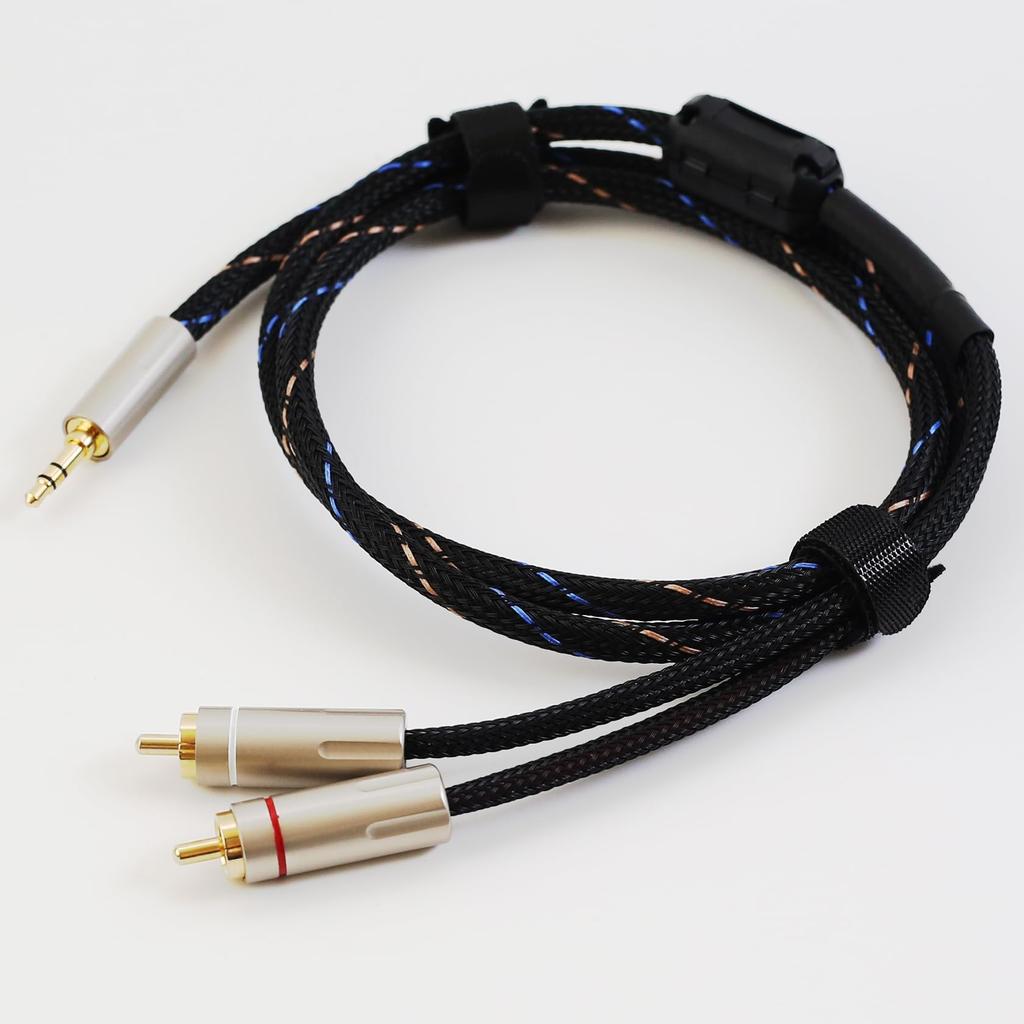 2RCA Audio Stereo Conversion Cable for Connection Kawaki High-Durability 3.5mm - Cable, 1m, Gold-Plated Connectors, Hi-Fi Amplifier/Speaker/PC