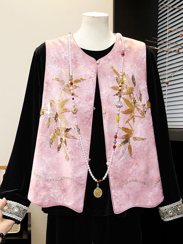 Chinese Style Embroidered Women's Tang Suit Vest with Frog Buttons