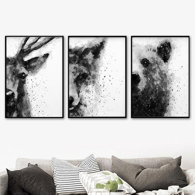 Watercolor animal canvas painting Nordic poster and print wall art deco picture living room decorative painting